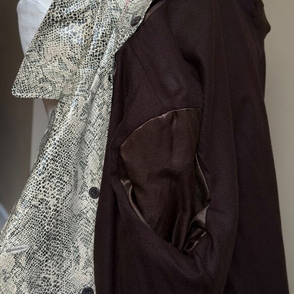 Gallery Womens Snakeskin Double Breasted Faux Leather Trench Belted Coat XL - Picture 10 of 15